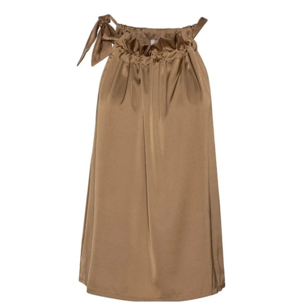 Stylish, Unique & Elegant Design Tan Satin Blouse. One size fits all.